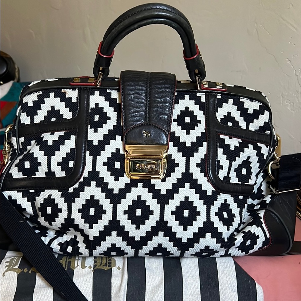 L.A.M.B. Black and White Geometric Satchel